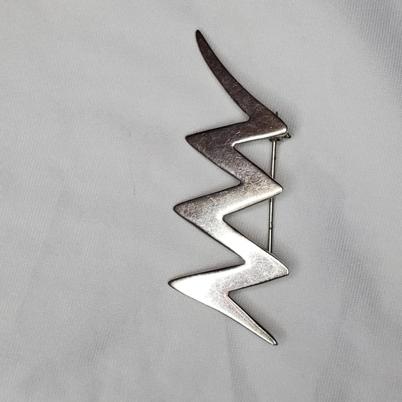 Authentic Original Vintage Style Jewelry - Vintage Sterling Silver Signed Stamped 925 Mexico ZigZag Lightning Brooch Brooch